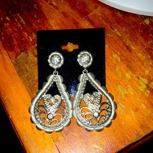 Western silver tone Concho Dangle Earrings